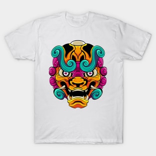 The Furious Japanese Lion 2 - Komainu Vector art illustration T-Shirt